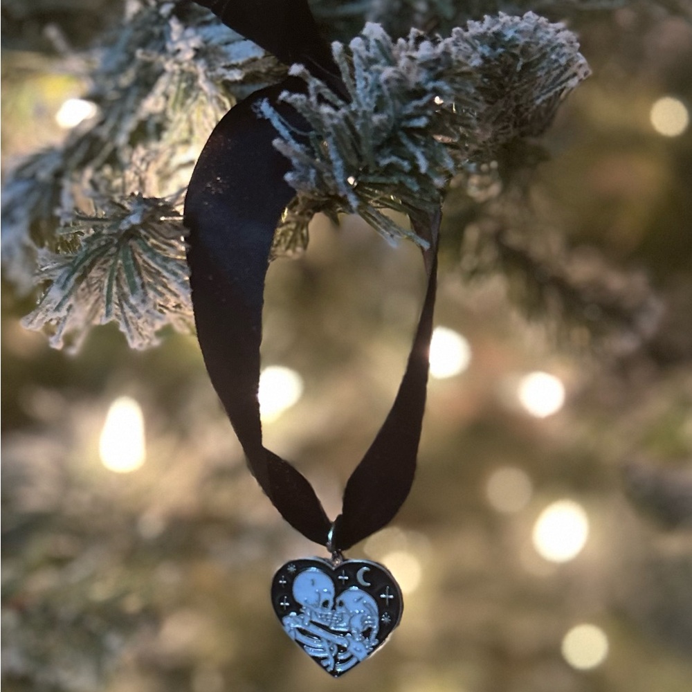 Heart-Shaped Holiday Ornament with Black Ribbon